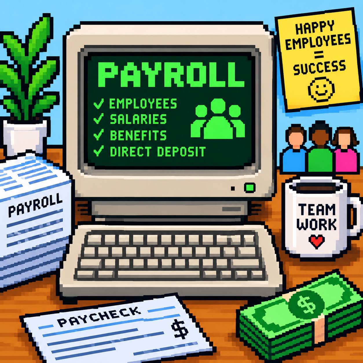 Pixel art payroll office desk